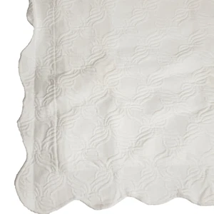 Cotton Matelasse Pillow Sham Woven Ribbon Pattern Scalloped Edge - Picture 1 of 5