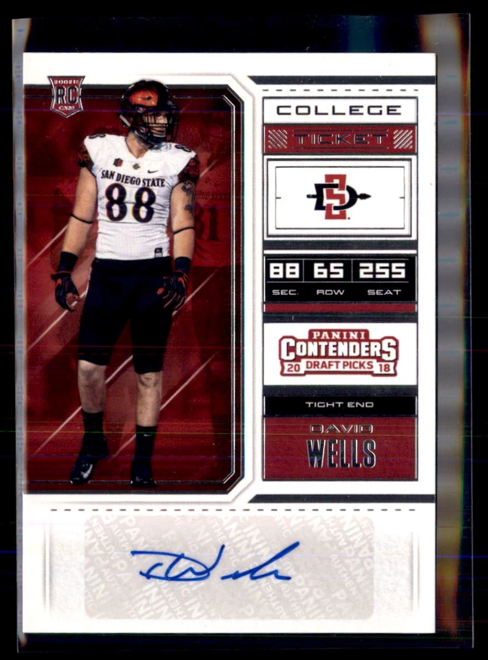 2018 Panini Contenders Draft Picks Football David Wells San Diego State 207 Roo - Image 1 of 2