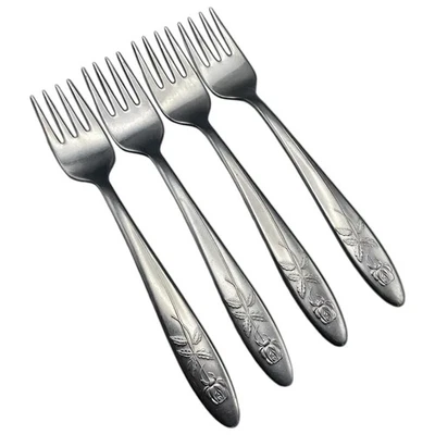 Tenedores de ensalada o postre de acero inoxidable con patrón de rosas de Cathedral Solingen Alemania 4 un. Foto 1 de 4