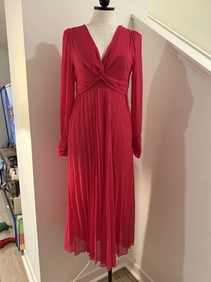 VESTIDO MIDI PLISADO ROJO ZARA NUEVO CON ETIQUETAS FUCSIA - REF. 9878/157 TALLA XS manga larga Foto 1 de 4