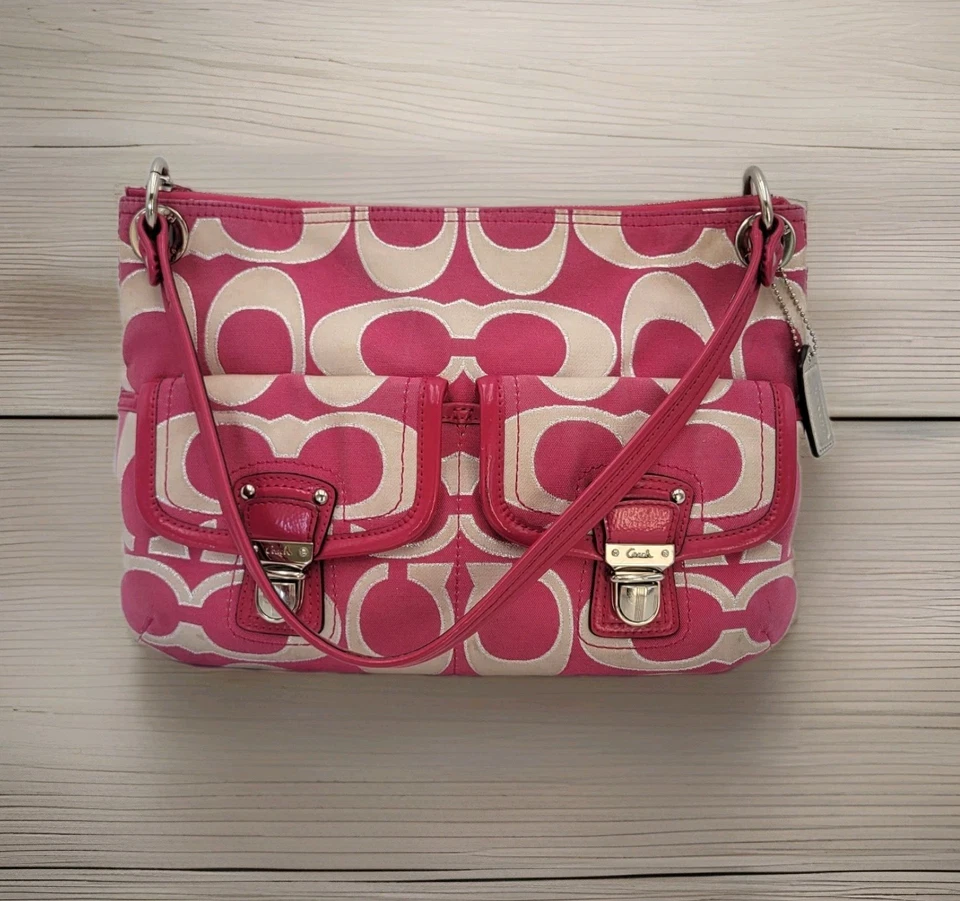 Coach Poppy Double Pocket Pushlock Bag Pink & Silver Rare Vintage - Image 1 of 4