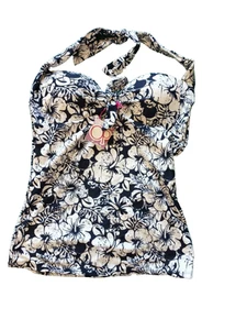 Tankini halter floral acolchado con aros azul marino/blanco Op UK 12 - Imagen 1 de 3