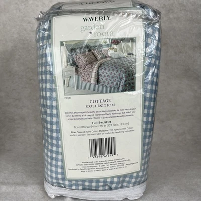 NOS VTG Waverly Garden Blue White Plaid Full Bedskirt Ruffle Cottage Collection - Image 1 of 4