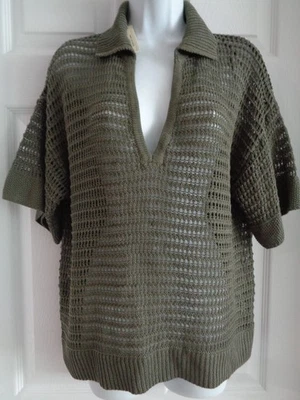 NWT Women's MAX STUDIO green short sleeve part linen SWEATER, M  $128 - Image 1 of 4