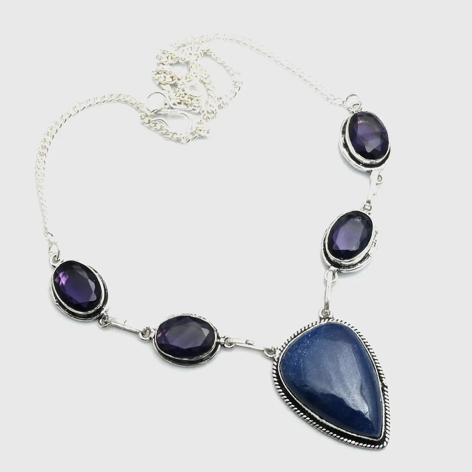 Colar simulado de safira ametista pedra preciosa feito à mão joia 25 gms AN 15006 - Imagem 1 de 1