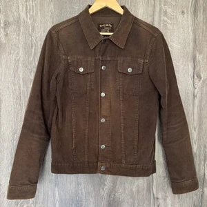 RUN AND FLY Mens Corduroy Jacket Western Style Trucker Size S Brown UK MADE VGC - Picture 1 of 11
