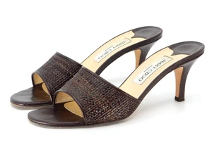 Jimmy Choo London Brown Woven Fabric Mule Shoes 38 - Picture 1 of 7