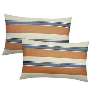 Striped Lumbar Pillow Covers 12x20 Set of 2 20" x 12" (Pack of 2) Orange Blue - Picture 1 of 8