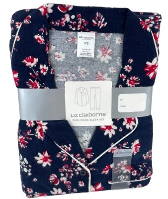 NWT Liz Claiborne 2 Piece Sleep Set Womens XS Blue Floral Flannel Long Sleeve - Image 1 of 4