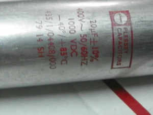 CAPATIOR PLESSEY AC 20UF 400VAC 50.60 HZ 10000VDC 5" LONG 2" ACROSS - Picture 1 of 4