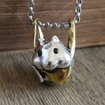 925 Пробы хомяк подвеска с черный CZ глаза в блестящий латуни сумка с короткими ручками милый! - Изображение 1 из 4