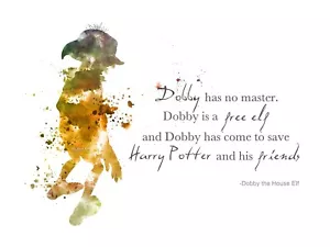IMPRESIÓN DE ARTE Cita de Dobby, ilustración de Harry Potter, arte de pared, regalo - Imagen 1 de 2
