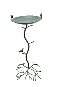 bain d'oiseaux en fer en forme d'arbre avec des oiseaux - Imagen 1 de 4
