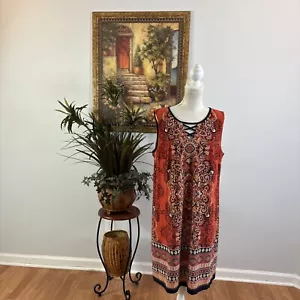 Dressbarn Dress Women A-Line Sundress Cottagecore Bohemian XL Deep V-Neck Sheath - Picture 1 of 10