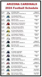 Arizona Cardinals 2024 NFL Football Schedule Refrigerator Magnet 4 by 7 inch - Picture 1 of 1