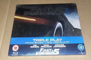 FAST & FURIOUS 5 SteelBook 2 Disc Blu Ray + DVD New UK Import Vin DIESEL