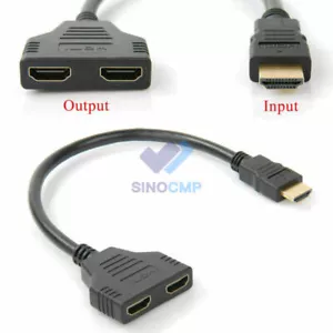 1X HDMI Splitter 1 In 2 Out Kabel Adapter Full HD 1080P Stecker auf 2 Buchsen 3D Neu - Bild 1 von 9