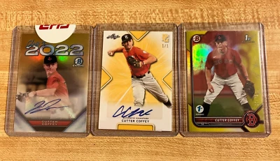 CUTTER COFFEY  1/1 LEAF AUTO;  7/75 FOIL 1ST. EDITION;  43/50 GOLD AUTO  BOWMAN  - Image 1 of 4