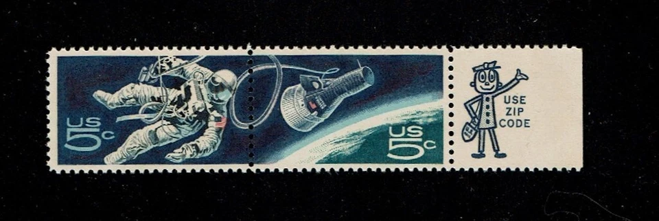 1967 U.S. SPACE ACCOMPLISHMENTS 5c PAIR ATTACHED ZIP PAIR  Sc#1331-2 M/NH/OG - Image 1 of 1
