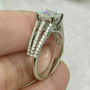 2 Ct Round Cut White Moissanite Band Engagement Ring 14k White Gold Plated - Picture 1 of 5