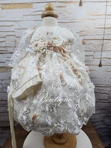 Free Shipping!! Baptism Dress, Butterfly Christening Dress Baby Girl Ivory Dress - Picture 1 of 10