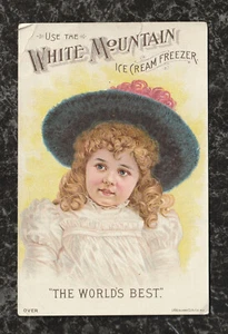 Tarjeta comercial victoriana congelador de helados White Mountain 5 x 3,25 niña rubia - Imagen 1 de 2