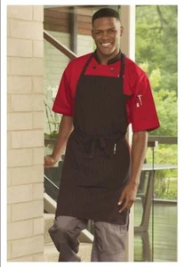 Bib Apron, Pocket, Color: Black & Red Pinstripe, Size: 23"W x 34"L - 3018 - Picture 1 of 1