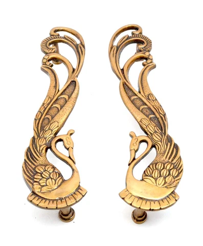 Peacock Design Door Handle Brass Door Handle Pair Golden Antique Finish 2 Piece Cover