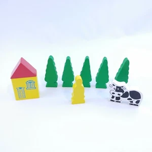 Lot of 9 Wooden Train Accessories Trees, Cow, House, Thomas Compatible  - Picture 1 of 7