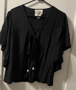 Figue große schwarze fließende Seide Bluse Top - Bild 1 von 7