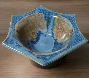Vintage Signed Mayhew Pottery Porcelain Crackle Glaze Trinket Dish Blues Earth - Picture 1 of 9