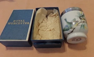 Royal Worcester Double Egg Coddler Porcelain 4" Birds Chrome Top England in Box - Picture 1 of 4