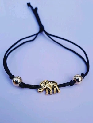 Armband,Damen, Mädchen,Kinder, Vergoldet,Perlen Elefant,schwarz Handgefertigt - Bild 1 von 3