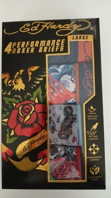 Calzoncillos boxer Ed Hardy Performance para hombre - Paquete de 4 - Talla grande (cintura 36-38) Nuevos en caja Foto 1 de 4