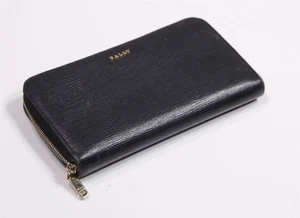 Bally Navy Blue Textured Leather Zip Around Wallet - Picture 1 of 9
