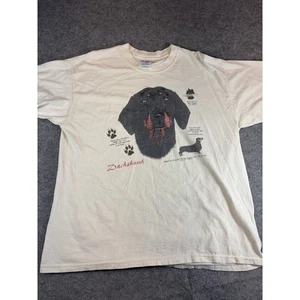 Vintage 90s Dachshund Dog Graphic T Shirt Mens XL White Gildan Cotton Streetwear - Picture 1 of 6