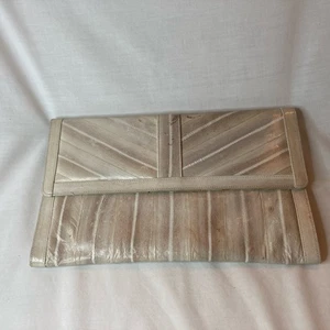 Genuine Eel Skin Clutch Handbag Tan Striped Purse Clutch Unique Fashion - Picture 1 of 8