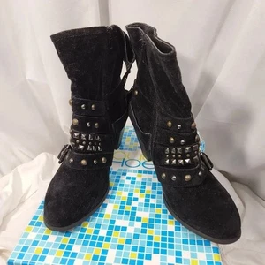 Rouge schwarze Lami Kunstleder Nieten Schnalle Booties Größe 7-1/2 - Bild 1 von 12