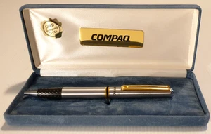COMPAQ X INOXCROM Ballpoint Pen with 23'6 Kts Gold Electoplated Parts + Blue Box - Picture 1 of 10