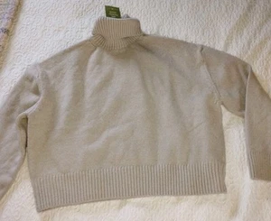 H&M Beige Baggy Cropped Wide Turtle Neck Sweater Sz S. NWT - Picture 1 of 5