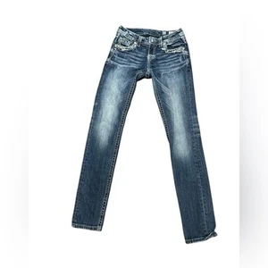 Miss Me Girls Size 12 Embellished Cuffed Skinny Blue Jeans - Picture 1 of 9