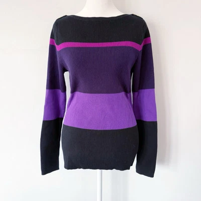 Suéter Lauren Ralph Lauren Para Mujer Años 90 Rayas Tejido Acanalado Grande Deportivo Preppy Retro Foto 1 de 4
