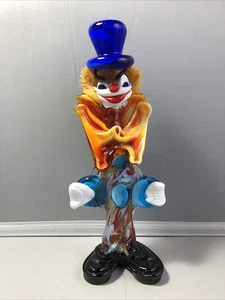 Murano Hand Blown Glass Clown Figurine Multi Bright Colors Made In Venice Italy - Picture 1 of 15