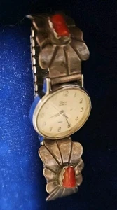 Correa de reloj vintage de coral de plata esterlina nativa americana firmada por Percy Spencer - Imagen 1 de 6