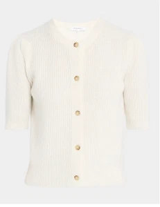 FRAME Shrunken Short-Sleeve Cardigan in Cream Wool & Cashmere Blend Size M New - Picture 1 of 7