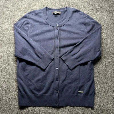 Ellen Tracy XL Navy Blue Cardigan Sweater 3/4 Sleeve Viscose Nylon Knit - Изображение 1 из 4