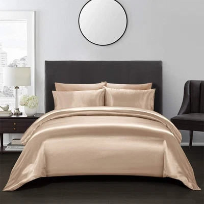 3 Piece Satin Duvet Cover Set Bedding Sets Luxury Rich Silk Silky Super Soft ... - Image 1 of 4