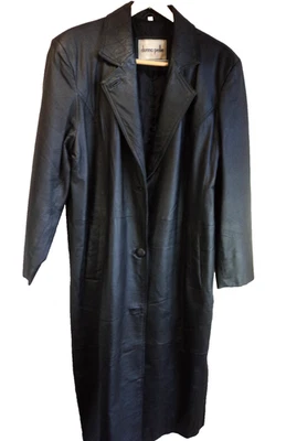 Винтажное женское черное кожаное длинное пальто Donna Pelle размер L - Изображение 1 из 4