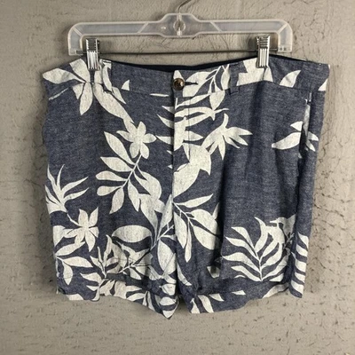 Pantalones Cortos Old Navy Everyday para Mujer 14 Azul Blanco Floral Mezcla de Lino Informales Verano Foto 1 de 4