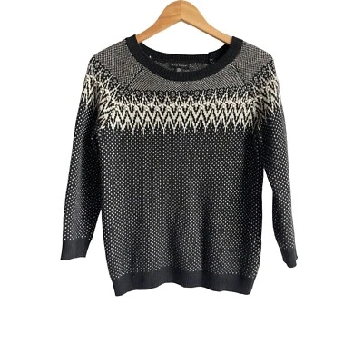 Willi Smith Black White Lambswool Blend Pom Pom Crewneck Pullover Sweater Size M - Image 1 of 4